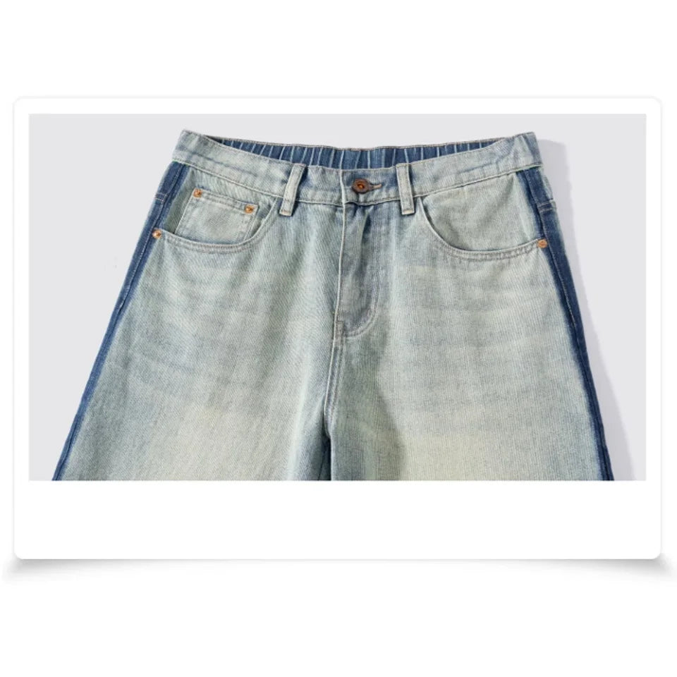 Trendy Men's Straight Leg Jeans Casual Loose Fit Autumn Winter New Style Blue Washed Denim Pants Versatile for All Seasons