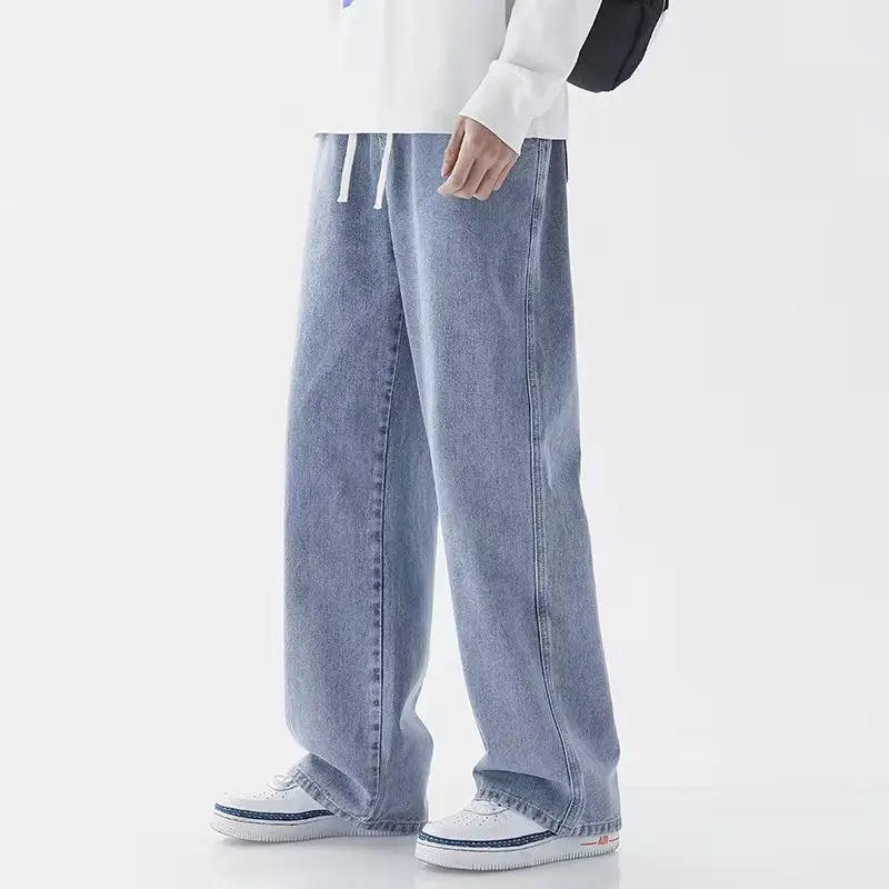 2025 new men's clothing European and American loose denim wide leg pants slim fit high waisted men's straight leg jeans