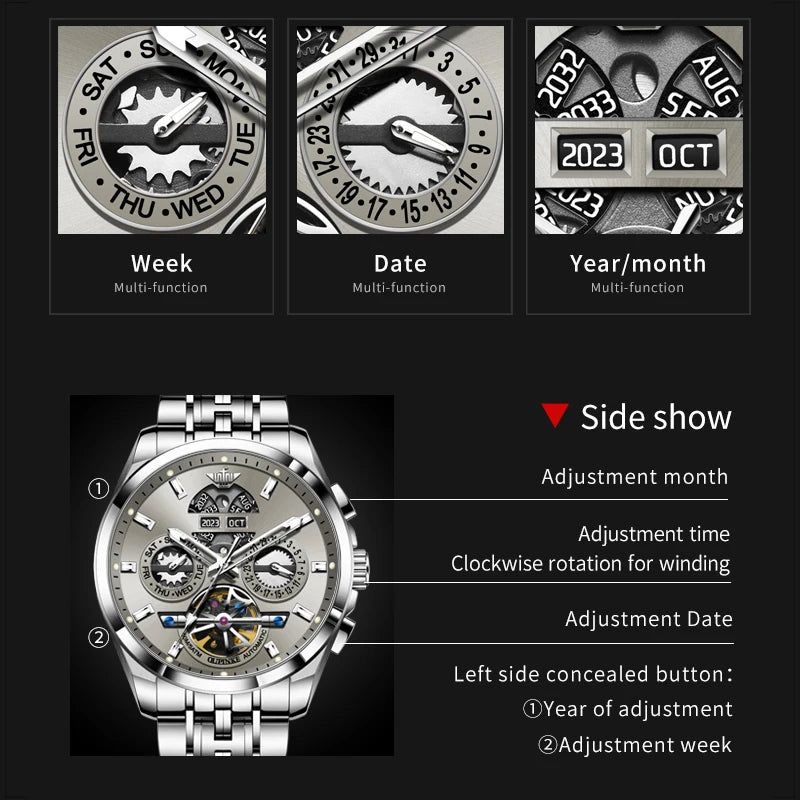 OUPINKE 3251 Mens Watch Luxury Sapphire Glass Tourbillon Mechanical Watch Tungsten Steel 50M Waterproof Watch For Man Gift Box