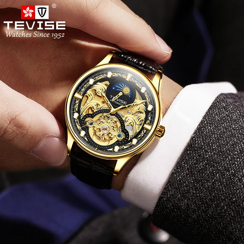 TEVISE New Watch Hollow out Waterproof Business Casual Watch Fully Automatic Men's Mechanical Watch T820D