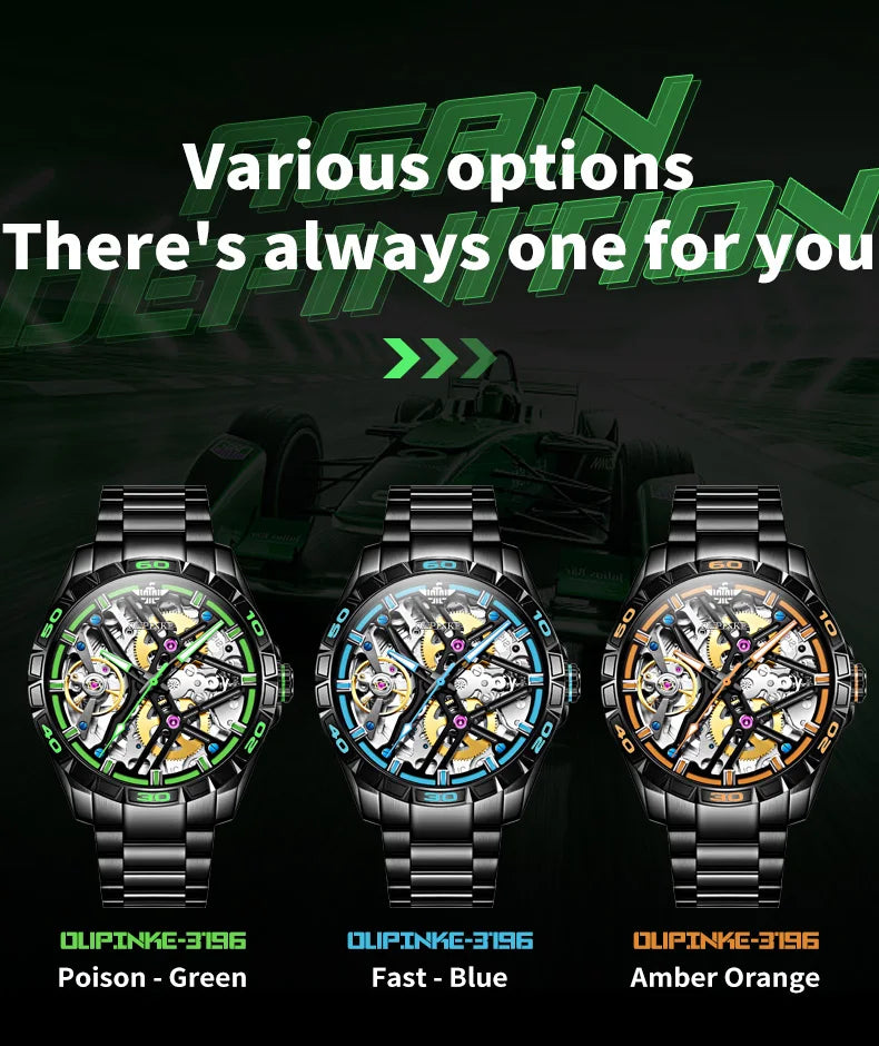 OUPINKE 3196 Fully Automatic Mechanical Watch Men Stainless steel Waterproof Green Night Light High-end Wristwatch Man