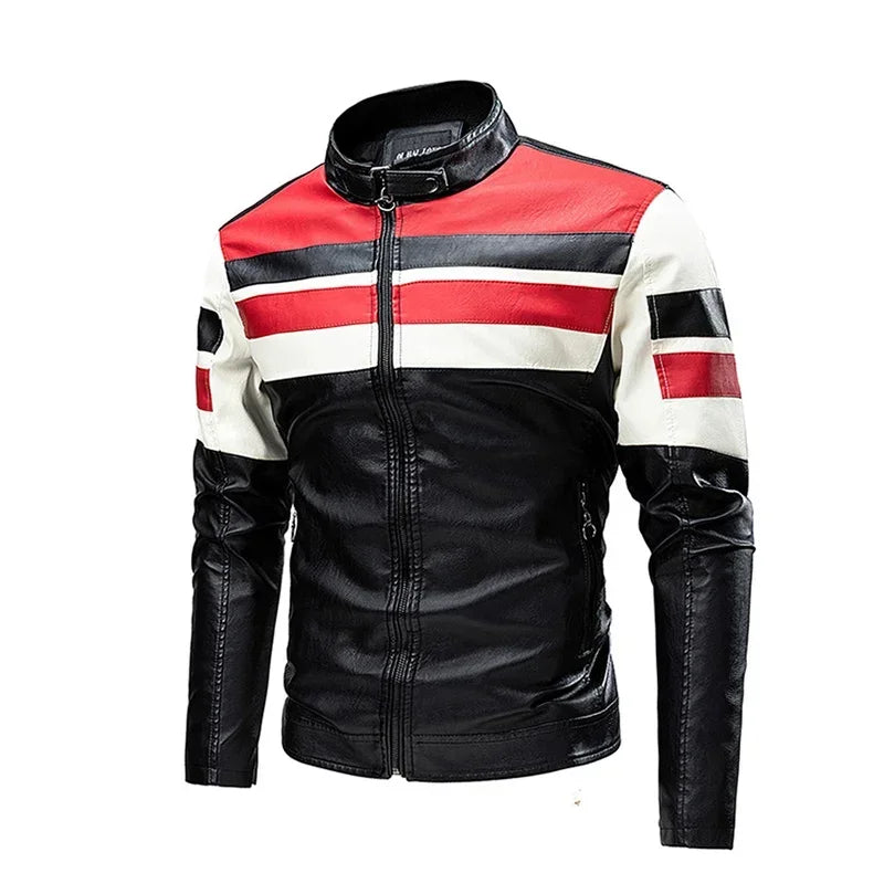 Men's Motorcycle Leather Jacket 2024 Brand New Casual Biker Work PU Jacket Male Windproof Winter Vintage Overcoat Mens Clothing