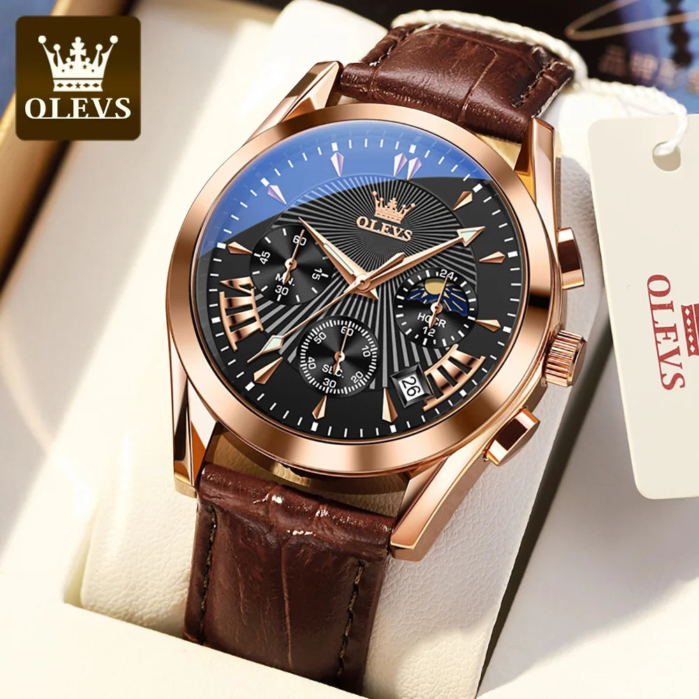 OLEVS Original Luxury Brand Men's Watches High Quality Waterproof Quartz Watch for Men Fashion Leather Strap Man Wristwatch