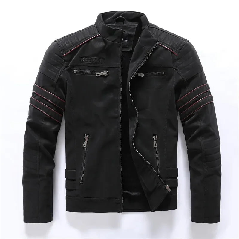 Motorcycle Leather Jacket Men Winter Warm Casual Embroidered Jacket Multi Pocket Retro Handsome Windproof Jacket Man Must Have