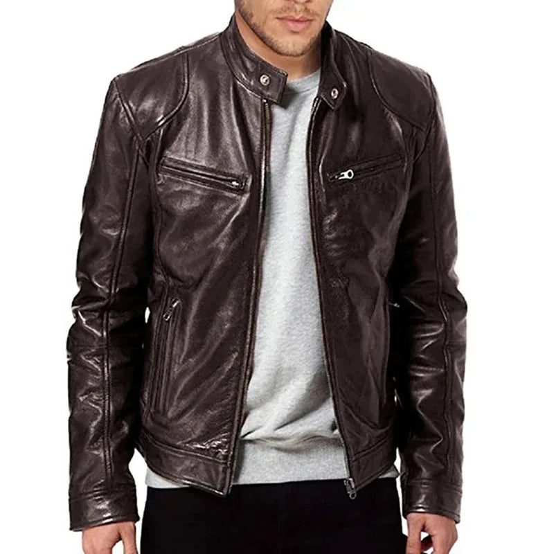 Motorcycle Leather Jackets Man Casual Fashion Coat Slim Fit Lapel PU Jackets Spring Autumn Windbreaker Leather Coat Male