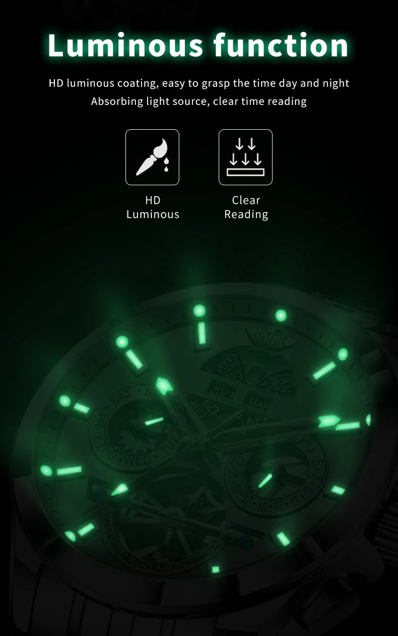 OUPINKE 3251 Watch For Men Auto Date Hollow Skeleton Luxury Automatic Mechanical Hand Clock Top Brand Waterproof Man Watches