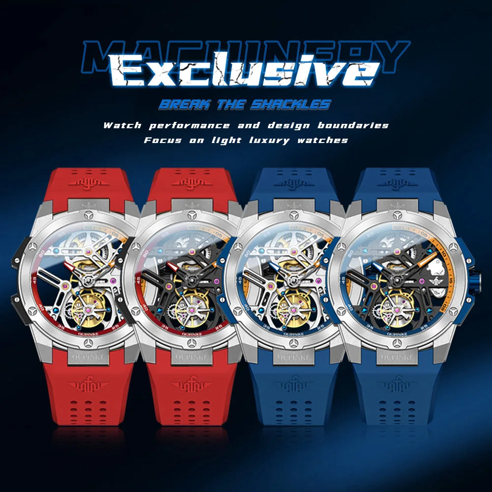OUPINKE 8003 Tourbillon Watch Top Luxury Brand Men Fully Automatic Mechanical Watch Waterproof Silicone Strap Original Men Gifts