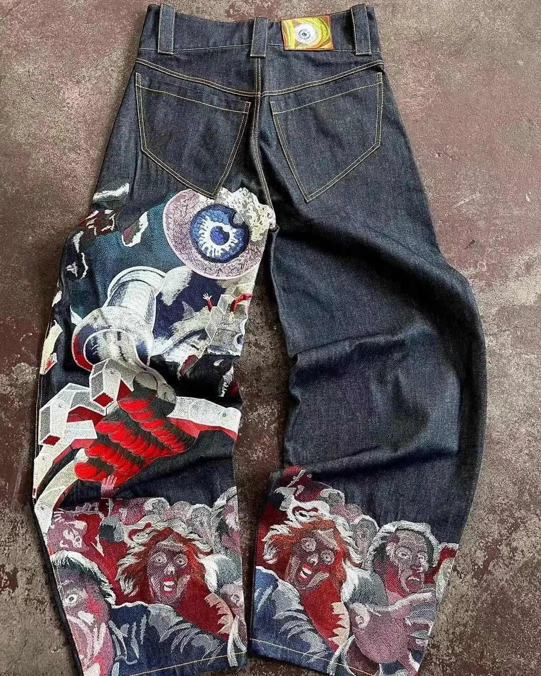 2025 new Jeans Y2K Mens Womens Retro Hip Hop Distressed Embroidered Baggy Jeans Black Pants Rock High Waist Wide Leg Trousers