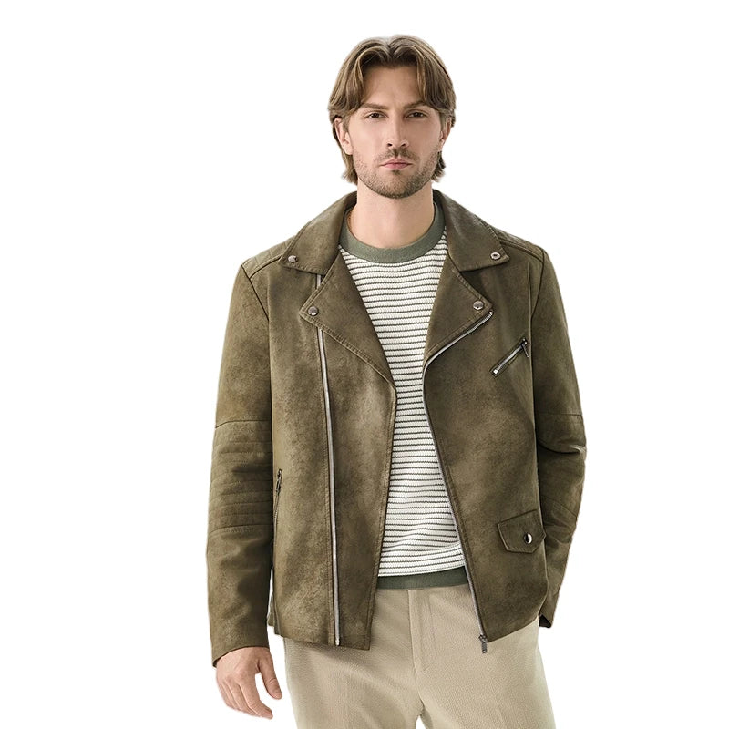 High-end Suede Leather Jacket Winter Men New American Punk Handsome Windproof Men Clothes Male Retro Brown Lapel Jacket