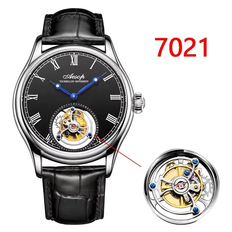 Aesop Real Flying Tourbillon Movement Mechanical Watches Luxury Watch for Men Skeleton Tourbillon Watch Sapphire Official Store