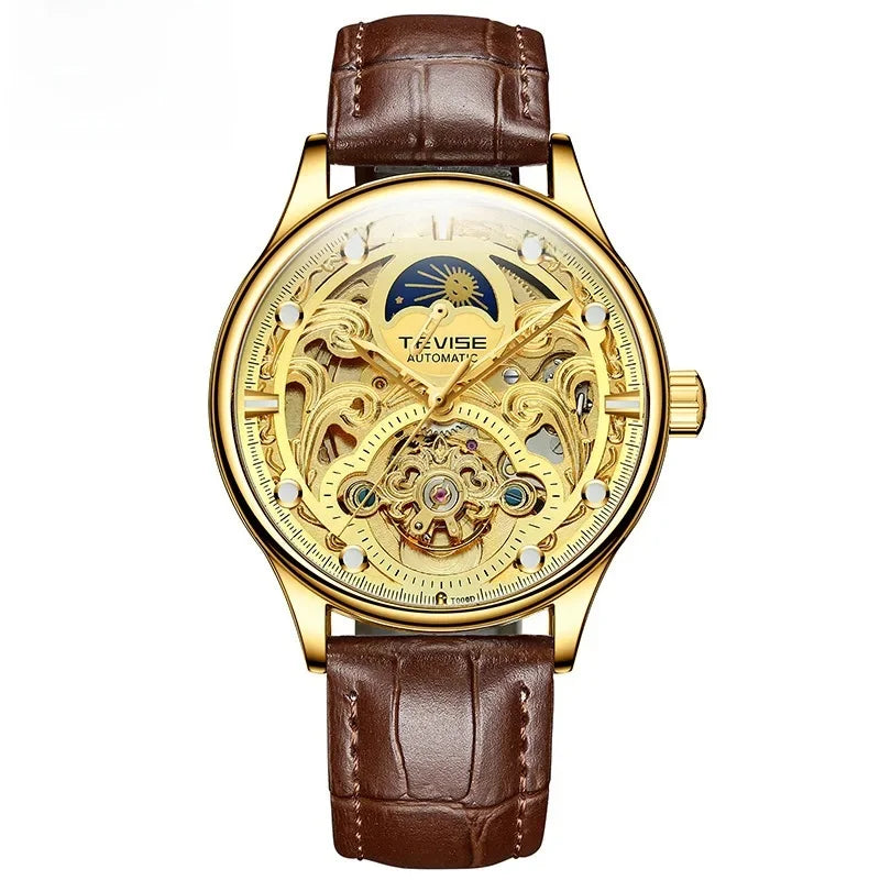 New 2025 Men's Automatic Leather Belt Watch Waterproof Business Casual Mechanical Wristwatch Hollow Design Live Broadcast Delive