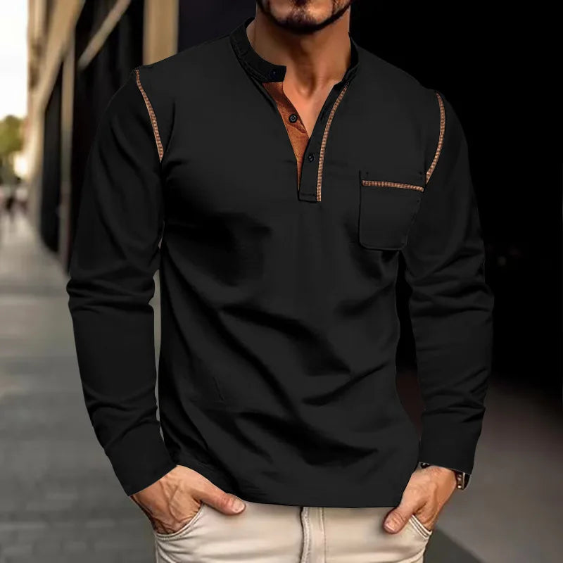 Men's Long-Sleeved Polo Shirt European and American, Stand-up Collar Casual Foreign Trade Spring Summer 2024