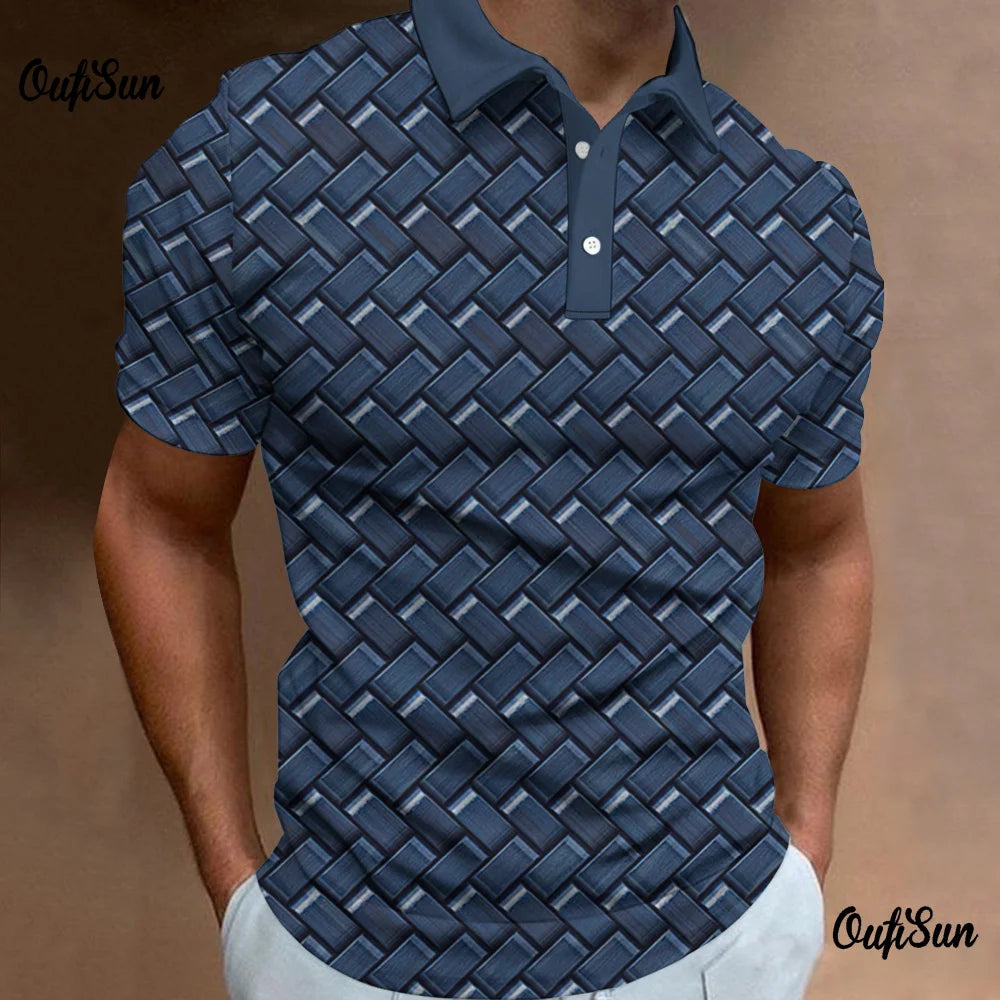 Men's Polo Shirt Fashion 3d Abstract Mesh Print High Quality Men Tops Loose Golf Sweatshirt Oversize Button Polo T-Shirt For Men
