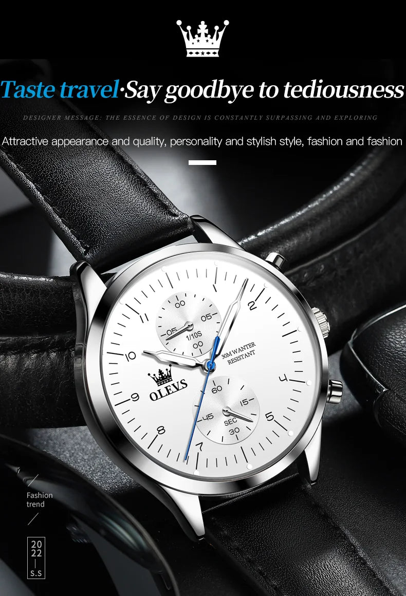 OLEVS Original Men's Watches Luxury Top Brand Leather strap Quartz Male WirstWatch Waterproof Date Business Quartz Watch for Man