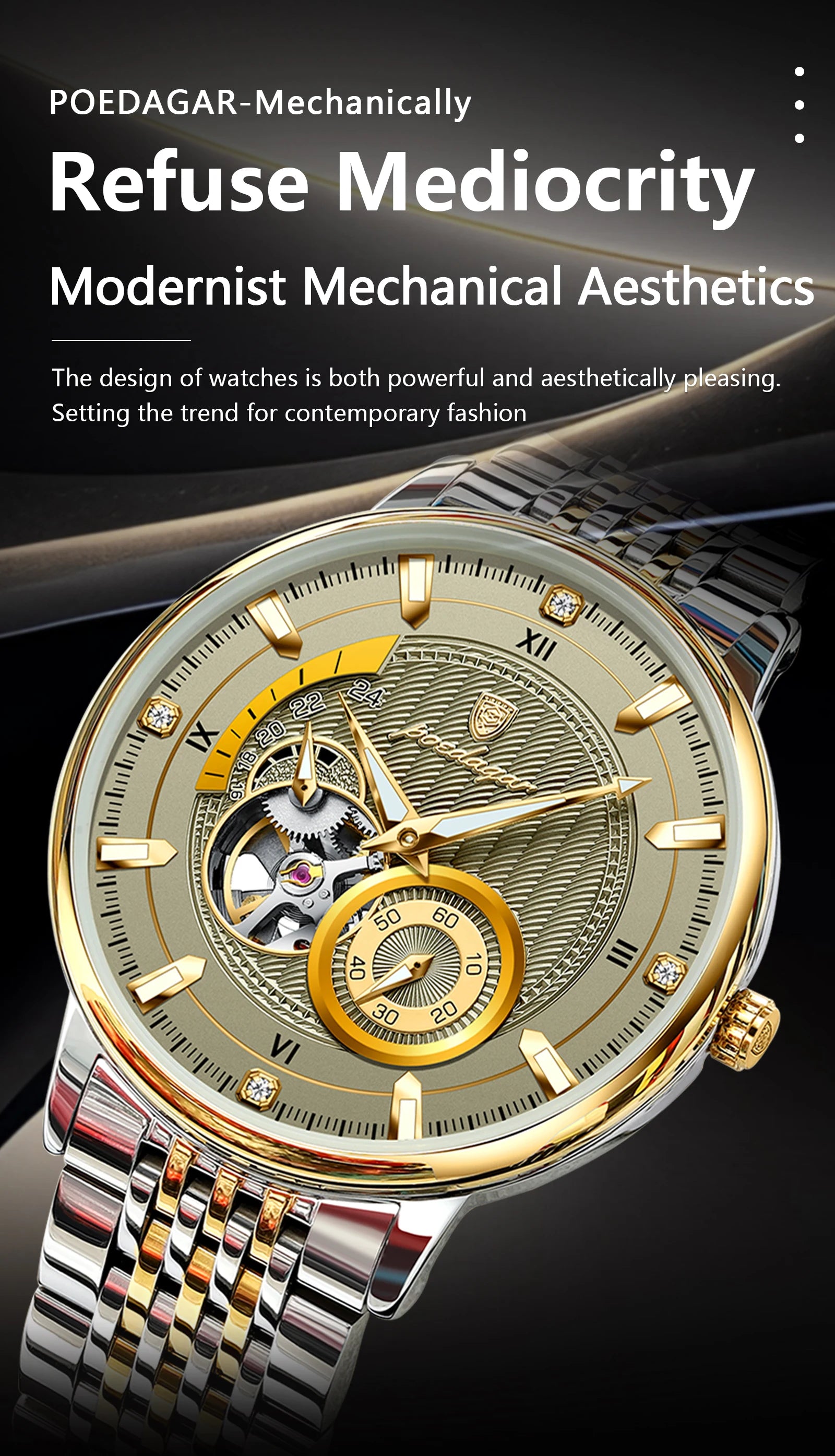 POEDAGAR Luxury Man Wristwatch Top Automatic Mechanical Luminous Men Watch Hollow Tourbillon Stainless Steel Men's Watches Reloj