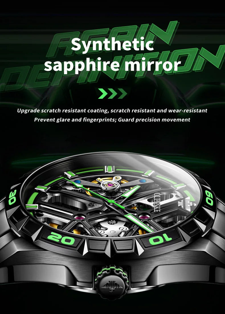 OUPINKE 3196 Fully Automatic Mechanical Watch Men Stainless steel Waterproof Green Night Light High-end Wristwatch Man