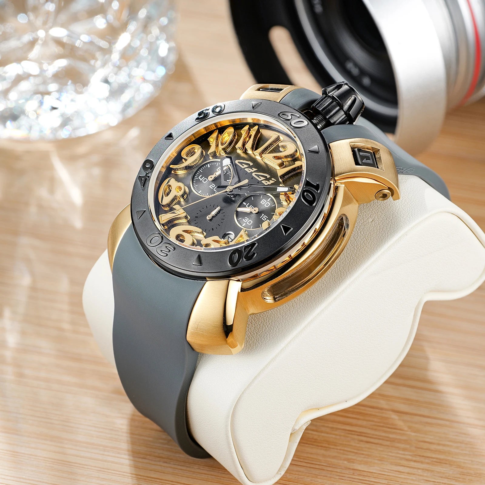 Gaga Men's Rose Gold Automatic Watch Big Numerals Fashion Big Dial Waterproof Sport Clock Comfortable Rubber Band Mechanical