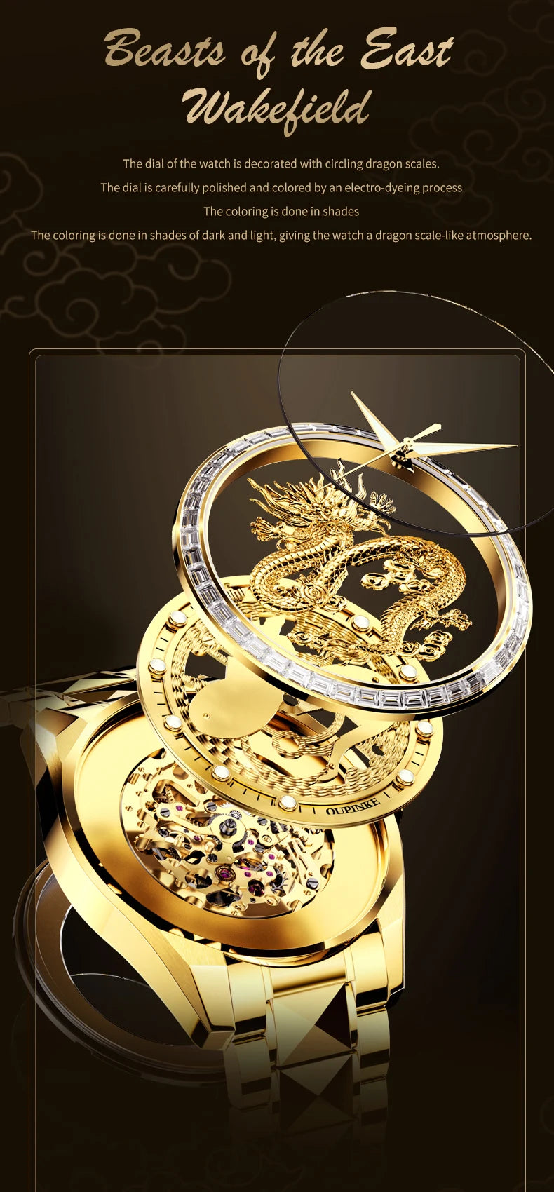  OUPINKE 3276 Mens Watch Original luxury Brand Automatic Mechanical Watch Dragon Dial Watch For Men Moon Phase Watch Mens Gift