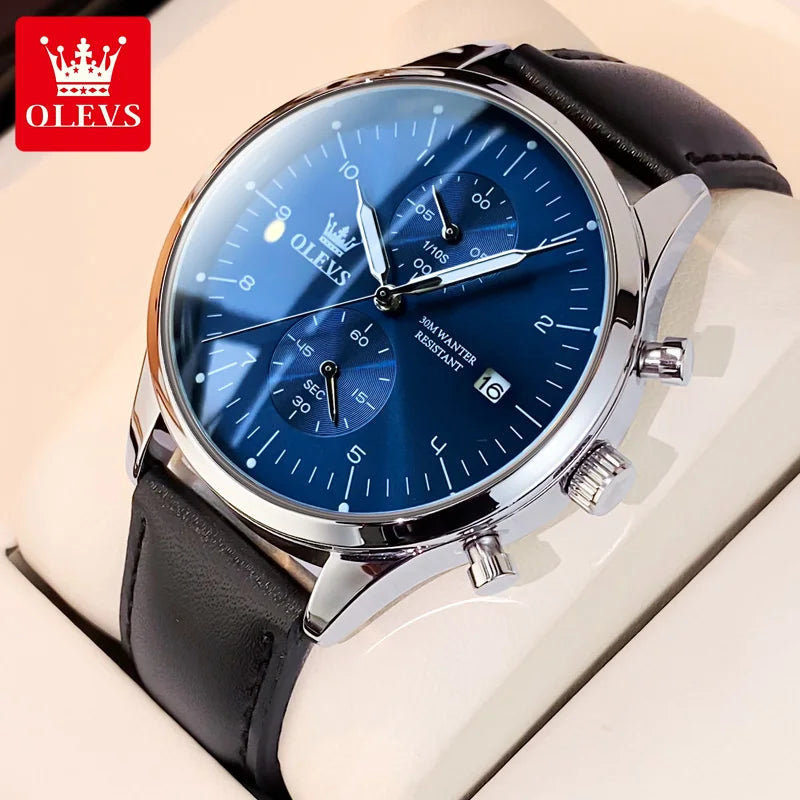 OLEVS Original Men's Watches Luxury Top Brand Leather strap Quartz Male WirstWatch Waterproof Date Business Quartz Watch for Man
