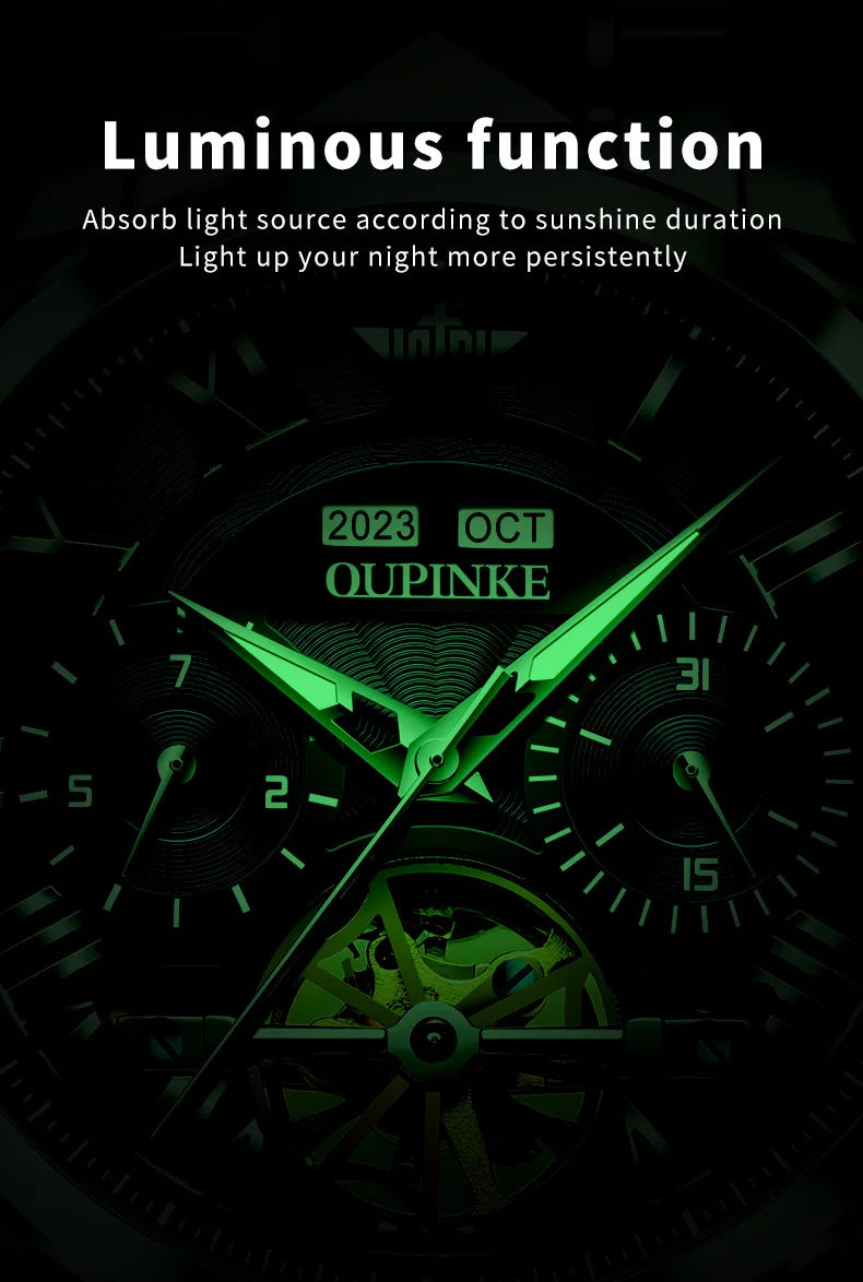 OUPINKE 3236 Men Watch Hollow Skeleton Date Luxury Mechanical Watch For Men Deep Waterproof Roman Scale Male Business Wristwatch
