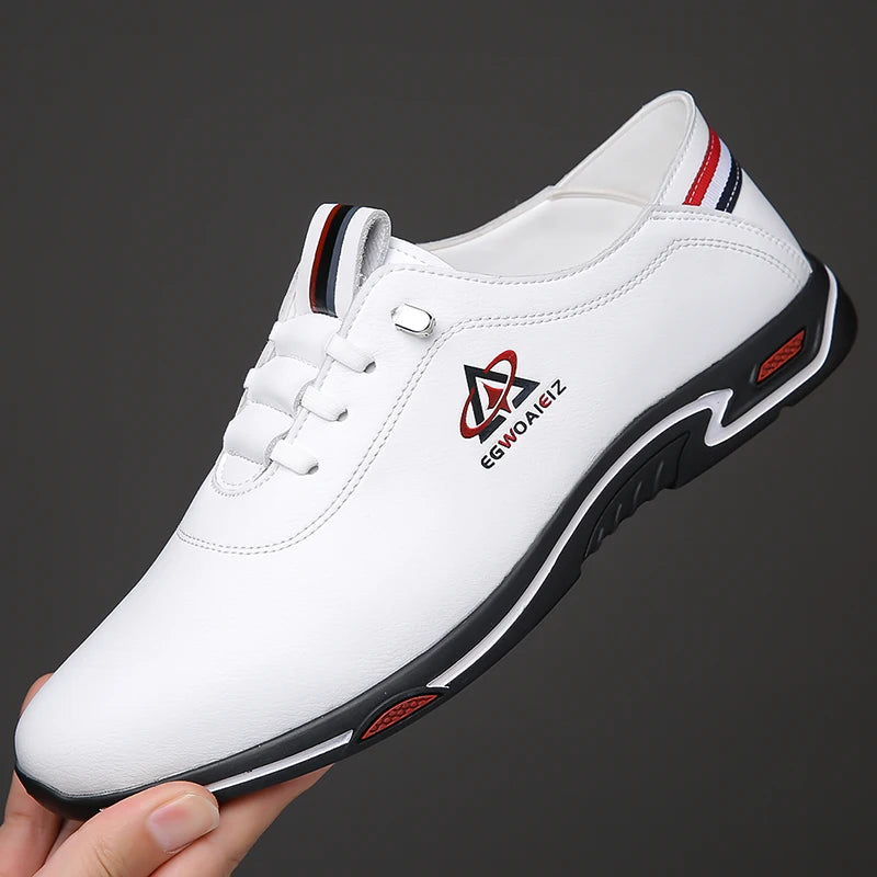 Yearcon Men's Slip-On Leather oes Breathable Thin Faionable Soft Bot And Anti-Slip Casual Lace-Up round Toe Rubber Sole