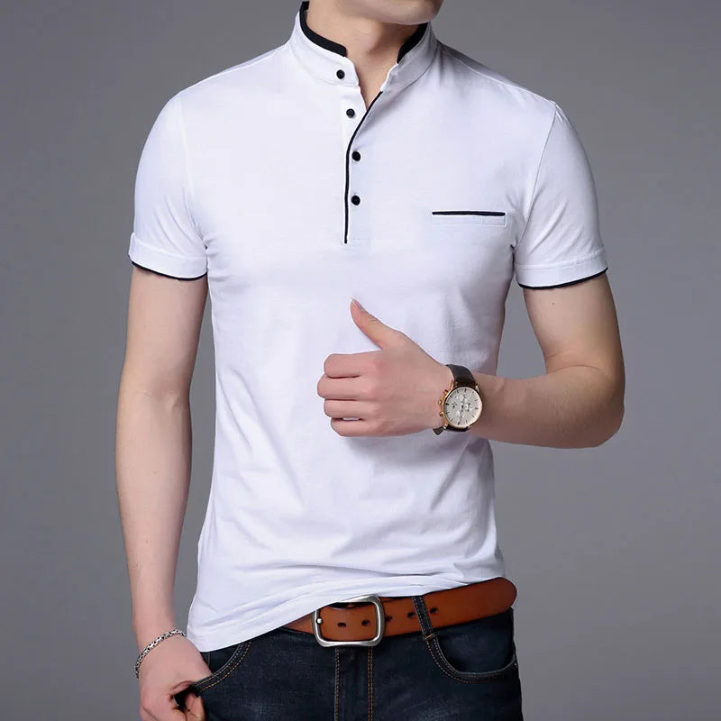 2025 New Fashion Brand Polo Shirt Men's Summer Mandarin Collar Slim Fit Solid Color Button Breathable Polos Casual Men Clothing