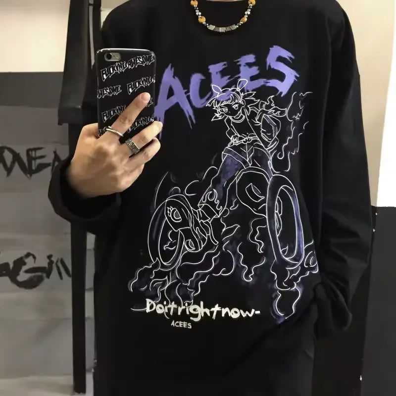 Men T Shirts autumn men Clothes anime casual Long Sleeved Oversized Y2K T-Shirt Harajuku Streetwear Academia Hip Hop tee tops