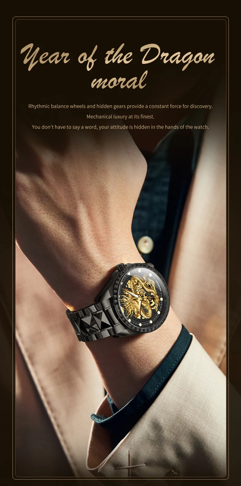  OUPINKE 3276 Mens Watch Original luxury Brand Automatic Mechanical Watch Dragon Dial Watch For Men Moon Phase Watch Mens Gift