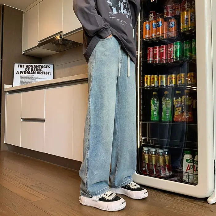 Men's jeans, black, autumn and winter, American style men's youthful and trendy pants, mid waist casual straight leg jeans