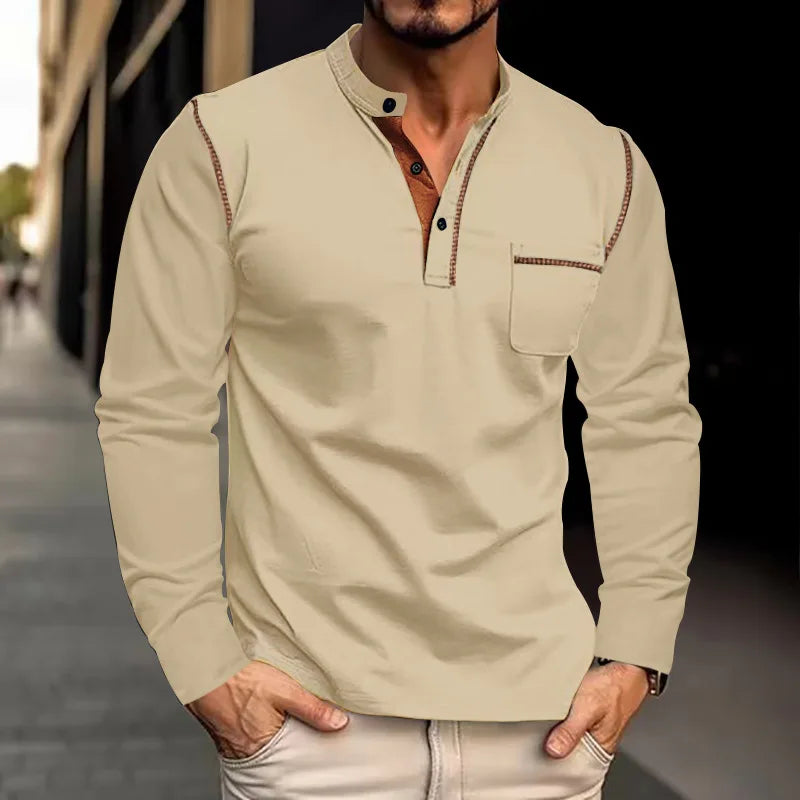 Men's Long-Sleeved Polo Shirt European and American, Stand-up Collar Casual Foreign Trade Spring Summer 2024