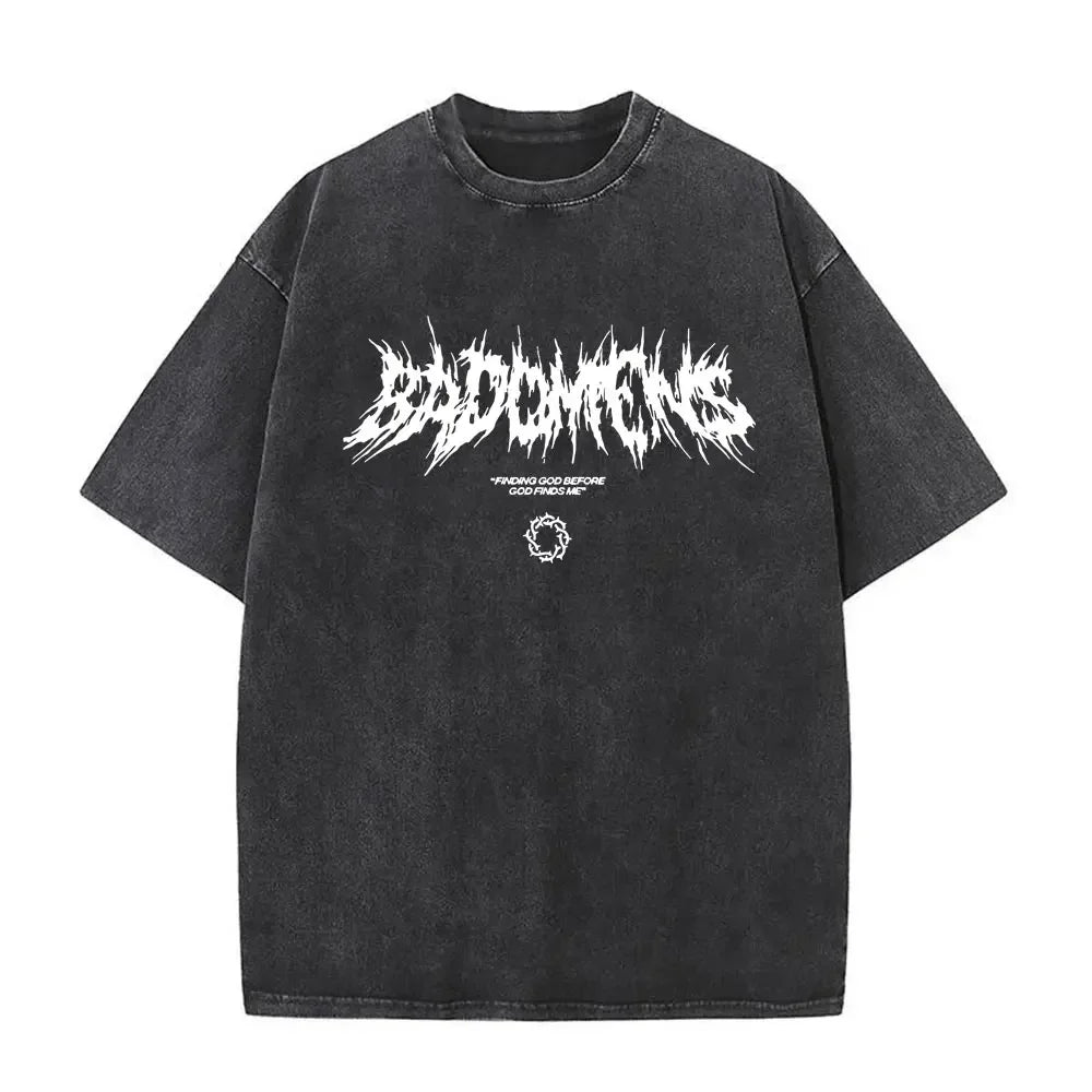 Washed Vintage Bad Omens Print T-shirt Funny Moth Graphic Tshirt Men Women Fashion Hip Hop Streetwear Short Sleeve T-shirts Male