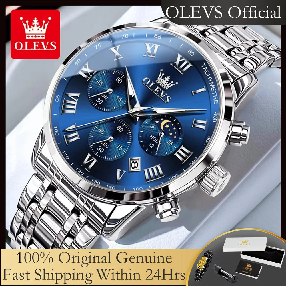 OLEVS 5529 Luxury Quartz Watch For Men Roman Scale Moon Phase Chronograph Man Watches Waterproof Luminous Calendar Wrist Watch