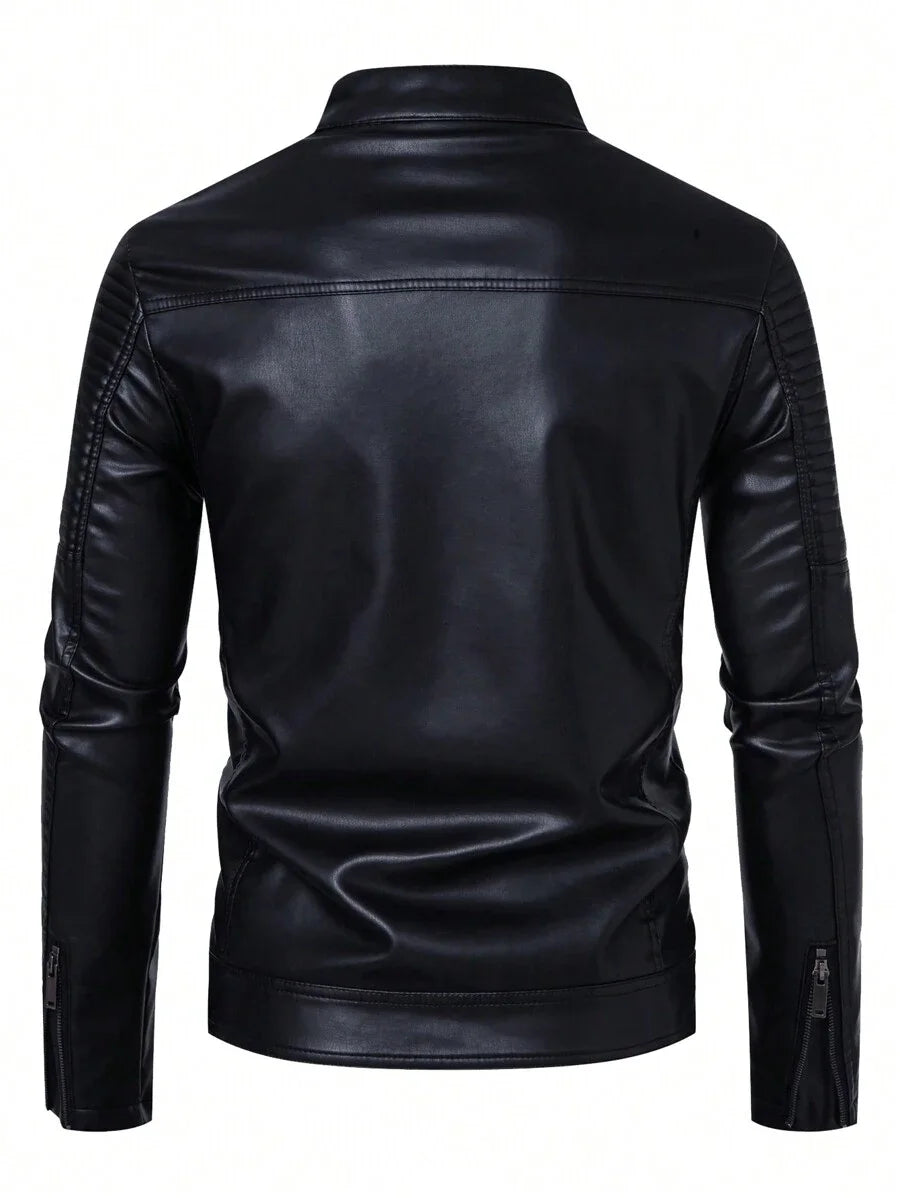 New Slim Fit Leather Jacket Men's Standing Collar Leather Jacket Men's Casual Leather Jacket High Quality Windbreaker Jackets