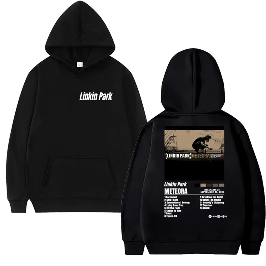 In 2025 a new poster of the Meteora men's hoodie retro hip-hop streetwear and casual hoodie was released in Lincoln Park