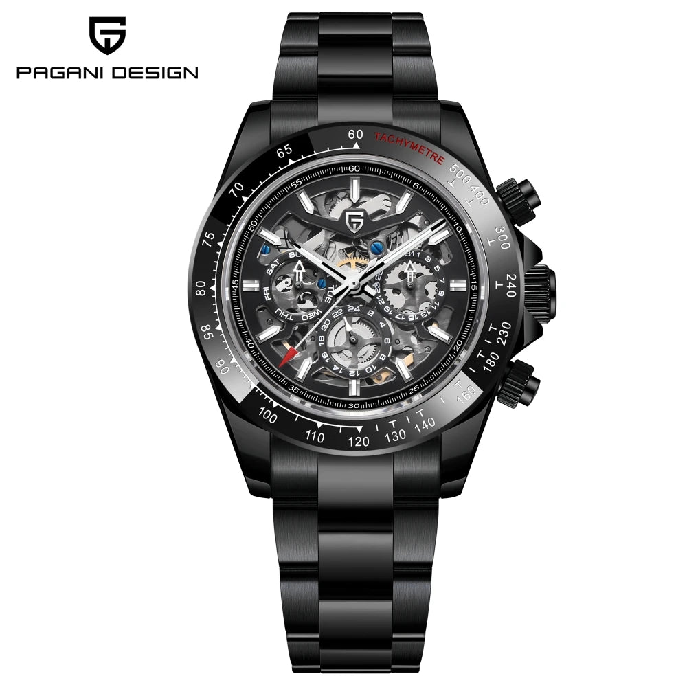 PAGANI DESIGN New 40mm Skeleton Mechanical Watches Men's Stainless Steel Waterproof Automatic Watch Luxury Sapphire Glass Clock