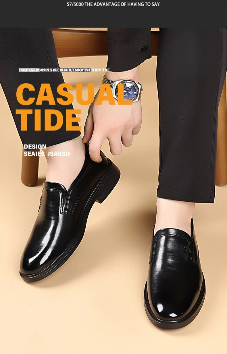 2025 Spring New Designer Leather Shoes for Men Solid Color Fashion Business Casual Shoes Male Retro Black Dress Shoe Man