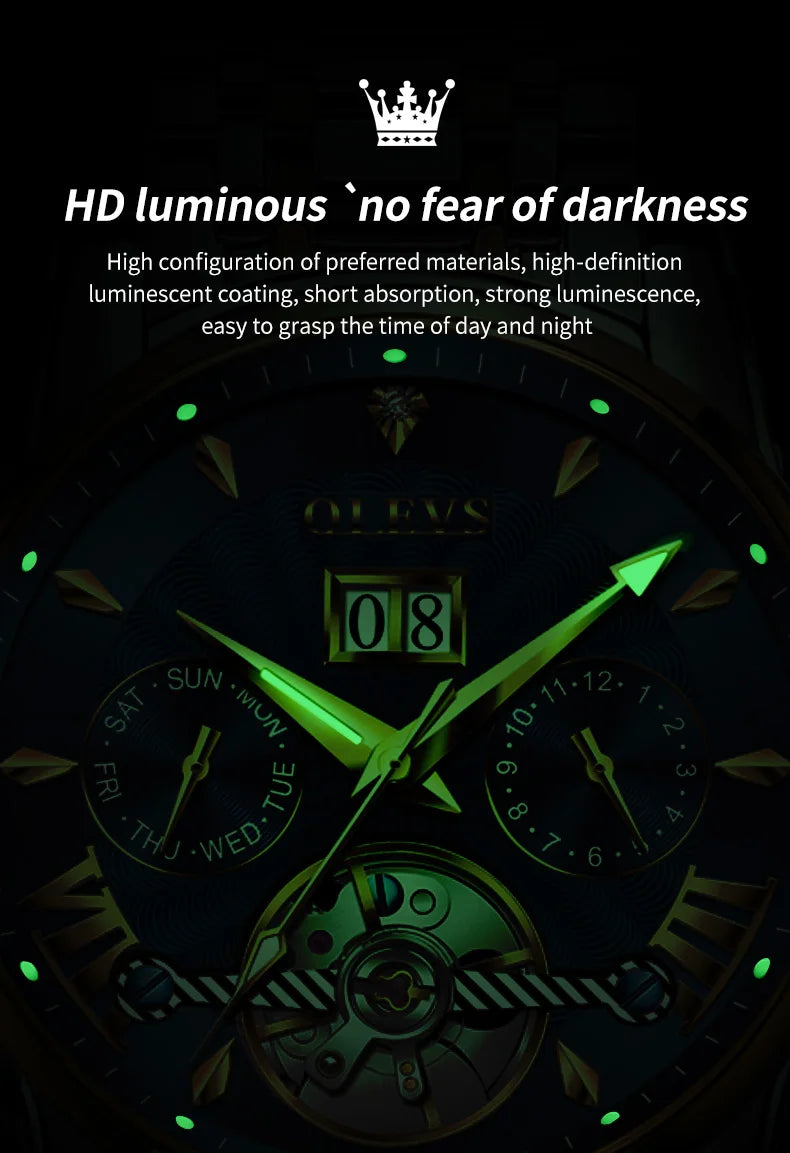 OLEVS Luxury Top Brand Watch for Men Automatic Mechanical Watches Waterproof Stainless Steel Skeleton Design Man Wristwatch