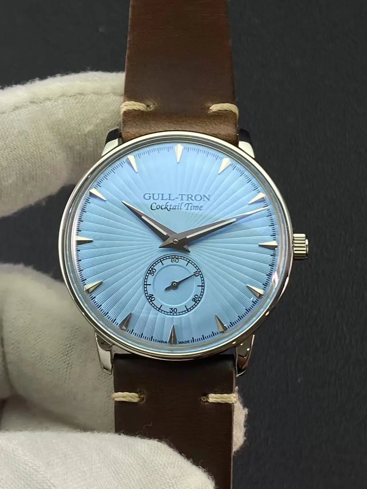 Small 38MM vintage ivory white manual winding mechanical men's watch bubble mirror cocktail series ultra-thin shell Halvanstrap