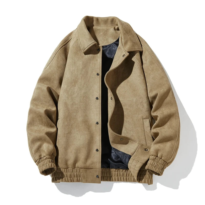 Suede Leather Jacket Men Spring Autumn Turndown Collar Casual Jacket Men Streetwear Plus Size M-8XL for Big and Tall Men's Coats