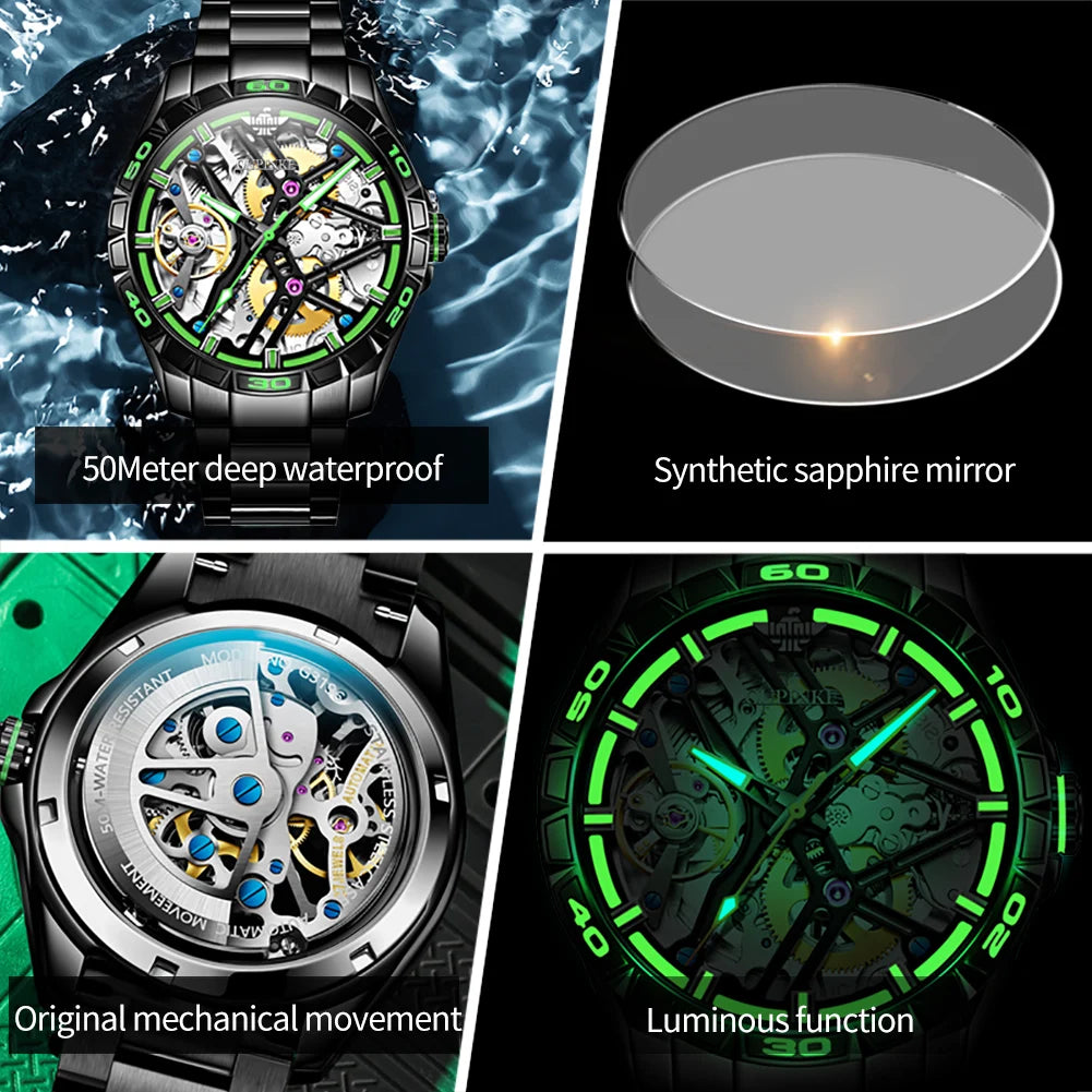 OUPINKE 3196 Fully Automatic Mechanical Watch Men Stainless steel Waterproof Green Night Light High-end Wristwatch Man