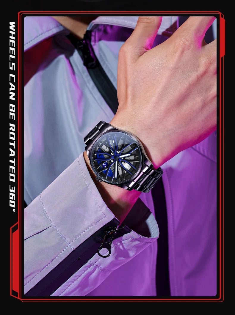 OLEVS Men Watches Waterproof Rotary Sport Car Rim Man Luxury Watch High Quality Fashion Stainless Steel Quartz Men's Watches