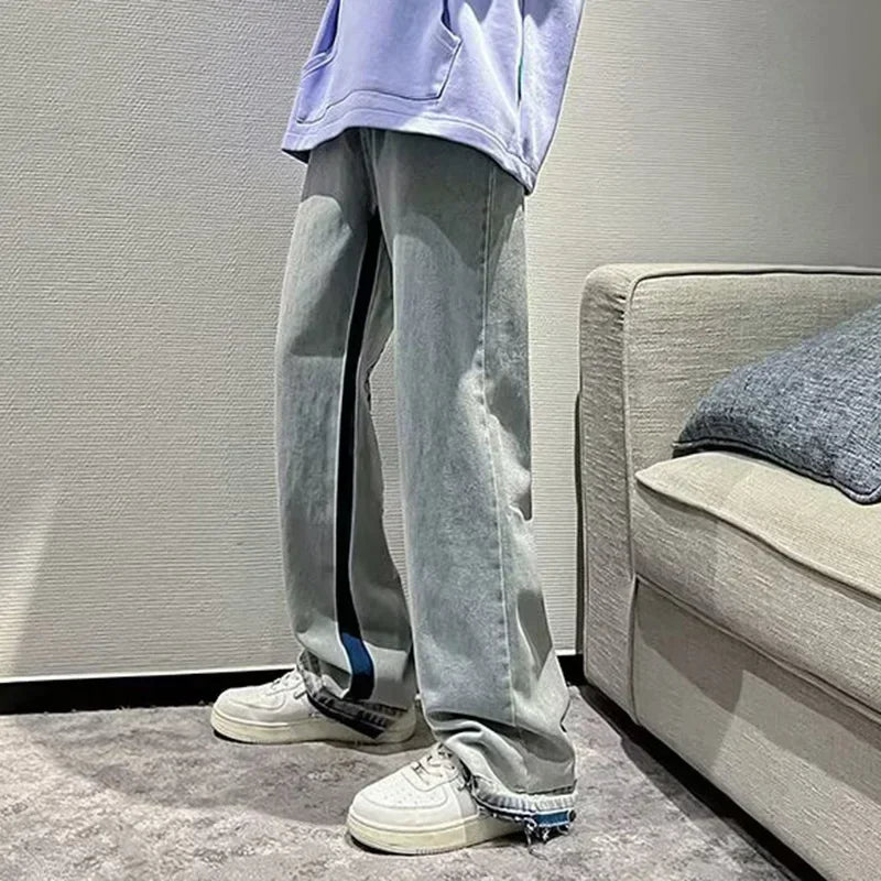 Man Fashion Casual Jeans Male Hip-hop Chic Loose Straight Leg Brand Retro Streetwear Pants Letter Print Goth Punk Baggy Trousers
