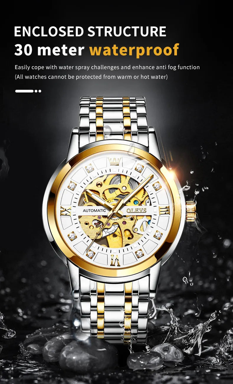 OELVS 9901 Luxury Men's Watches Fashion Dress Automatic Mechanical Wristwatch Waterproof Luminous Hollow Watch for Man Reloj