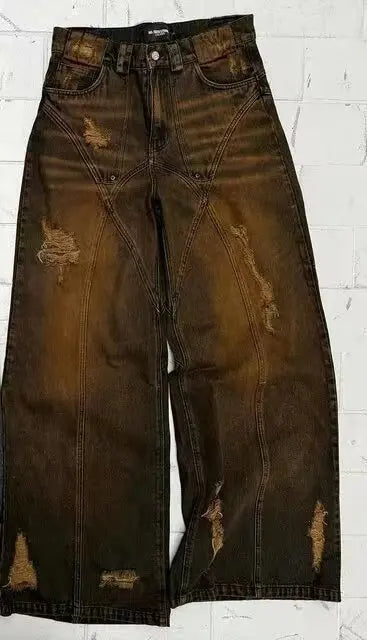 2025 new Jeans Y2K Mens Womens Retro Hip Hop Distressed Embroidered Baggy Jeans Black Pants Rock High Waist Wide Leg Trousers