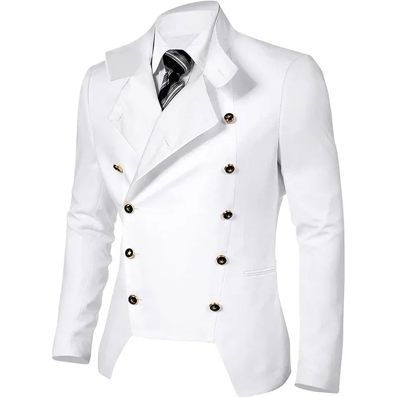 Black Men's Double Breasted Suit Coat Men Vintage Medieval Steampunk Jacket Gothic Military Blazer Victorian Performance Costume