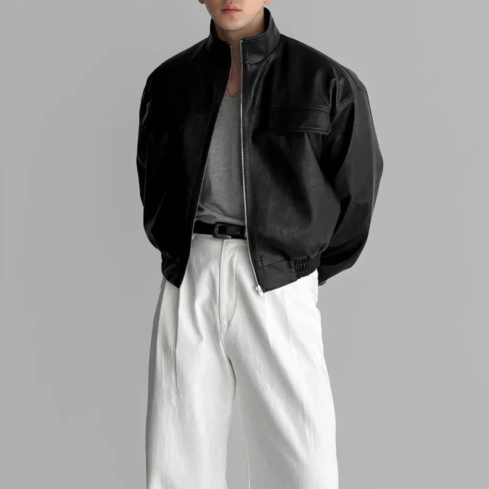 Mens Pu Leather Jacket Short Motorcycle Jacket Street Wear Fashion Youth Biker Pilot Jacket Old Money Men'S Clothing 2025 New