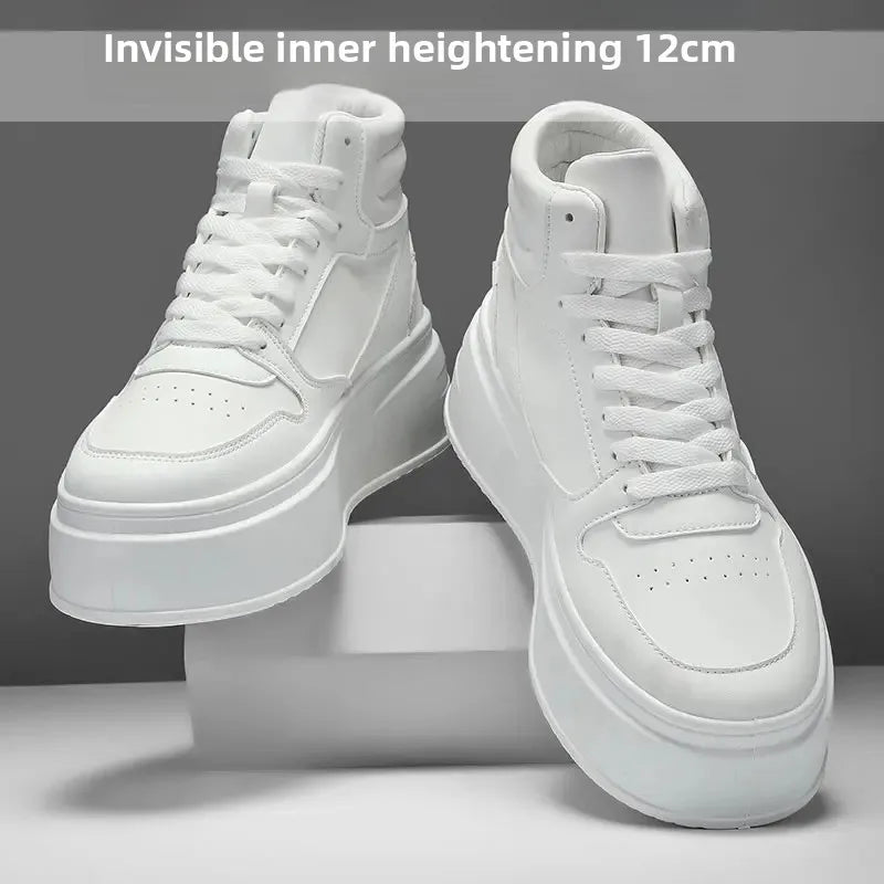 White Sneakers Heightening 12cm Thickened Shoe Bottom Korean Style Platform Invisible Heightening 10cm Cosplay Role-playing Men'