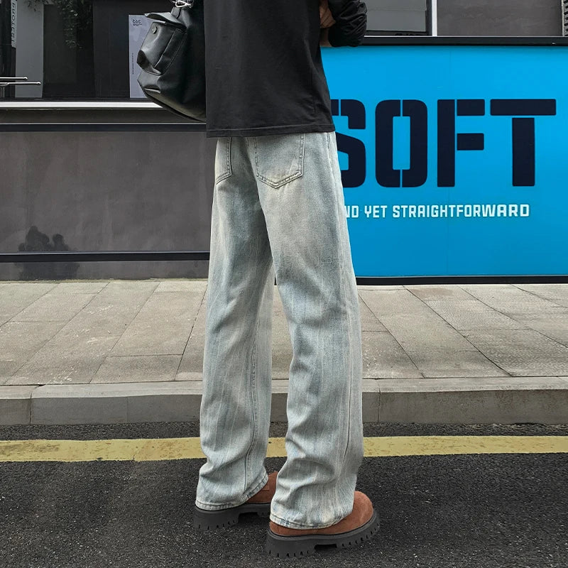 M-XXXXXL Flared Bolt Print Jeans Stitched Denim Pants Vintage Retro High Waisted Bell Bottom Trousers for Men Casual Streetwear