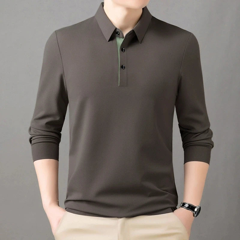 New Fashion Solid Polo Shirt Men Korean Fashion Clothing Long Sleeve Casual Fit Slim Man Polo Shirt Button Collar Tops
