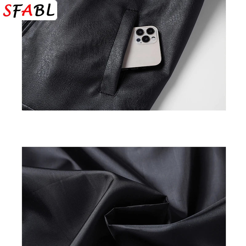 New Classic Leather Jacket Men Autumn Winter Casual Motorcycle PU Jacket Biker Leather Coat Men Fashion Warm Overcoat Black 3XL